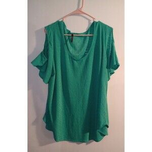 Forever Jade Turquoise Short Cold Shoulder Sleeve Blouse Sz 3X